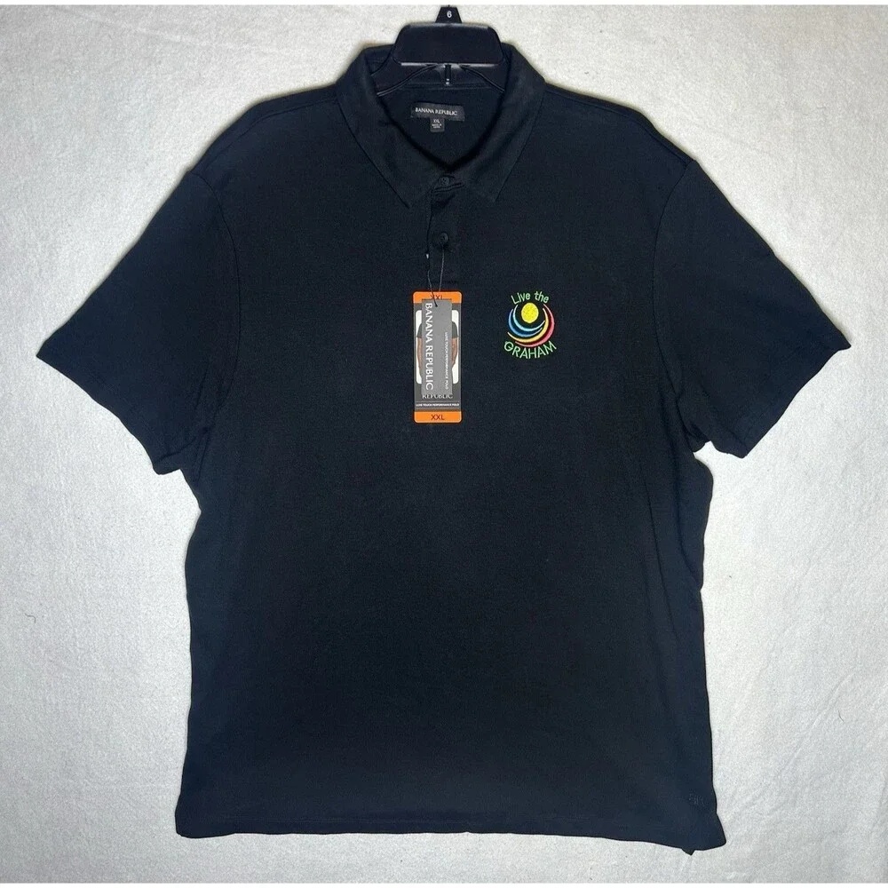 Banana Republic Luxe Touch Performance Men's Black Cotton XXL Polo Shirt Logo